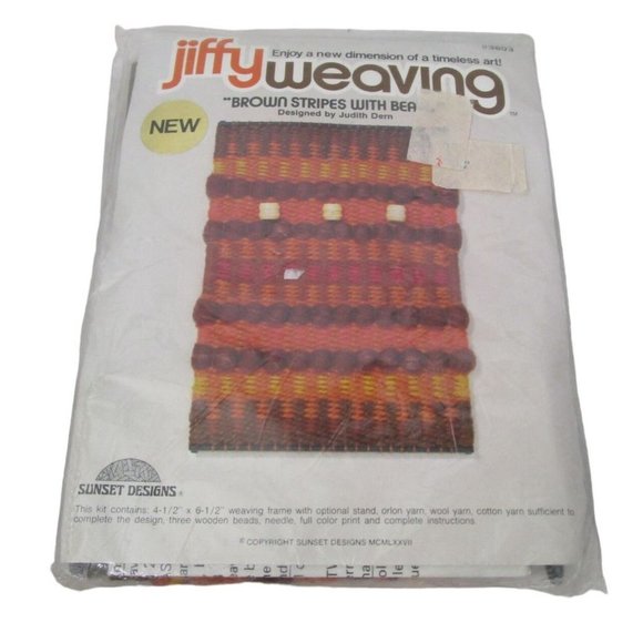 Vintage Jiffy Weaving Brown Stripes Beads Judith Dern NOS Minor Package Damage - Picture 2 of 10